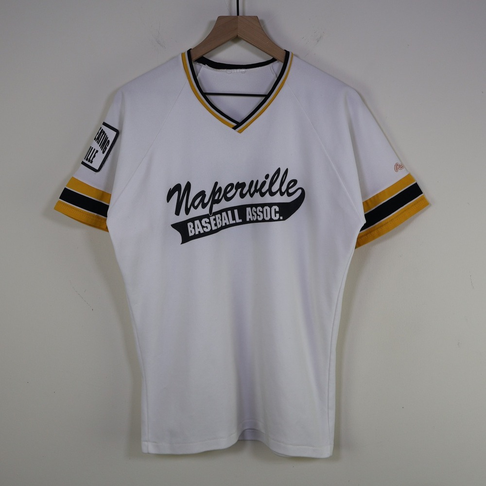 Vintage Rawlings Naperville Baseball Association Jersey M Retro White Yellow